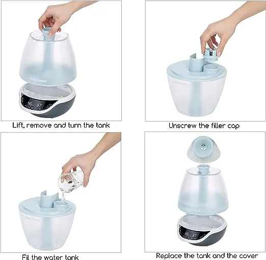 Babymoov Hygro Plus Cool Mist Humidifier 3-in-1 Humidity Control, Multicolored Night Light & Essential Oil Diffuser Easy Use and Care-Blue(NO Filter Needed)