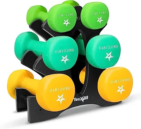 Yes4all Dumbbell Neoprene 3-5-8lb Pair + Metal Rack