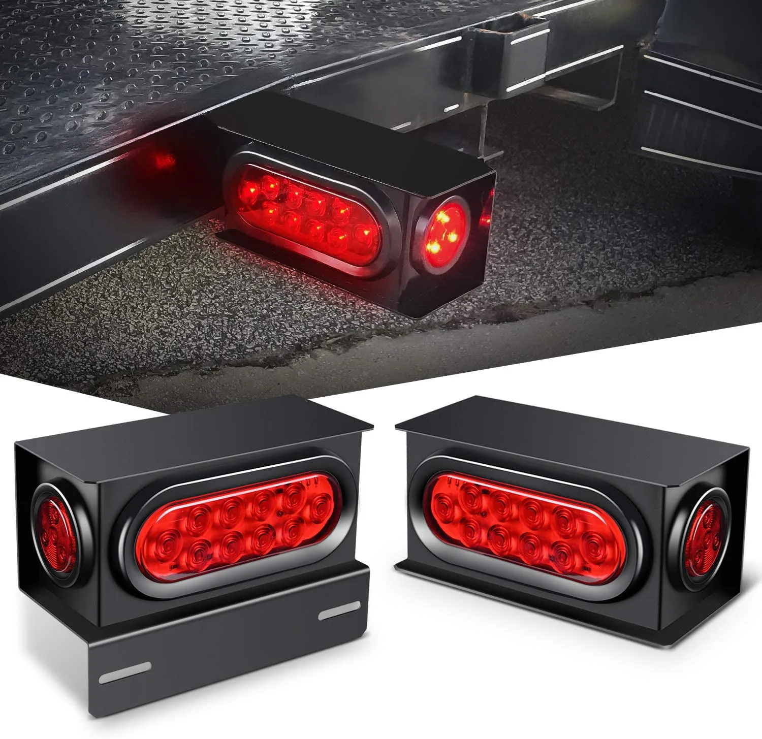 Nilight Tl-34 2pcs Steel Trailer Light Boxes Housing Kit W 6inch Oval Red LED Tail Lights inch Round Side Marker Grommet Plugs at MechanicSurplus.com