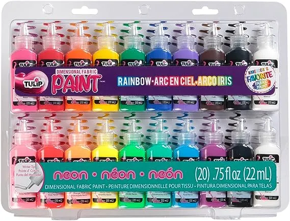 Tulip 0.75 fl. oz. Puff Paint Rainbow & Neon Colors 20 Pack, Dimensional Fabric Paint, Multicolor