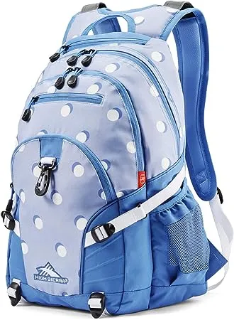 High Sierra Loop-Backpack, Travel, or Work Bookbag with tablet-sleeve, Polka Dot, One Size