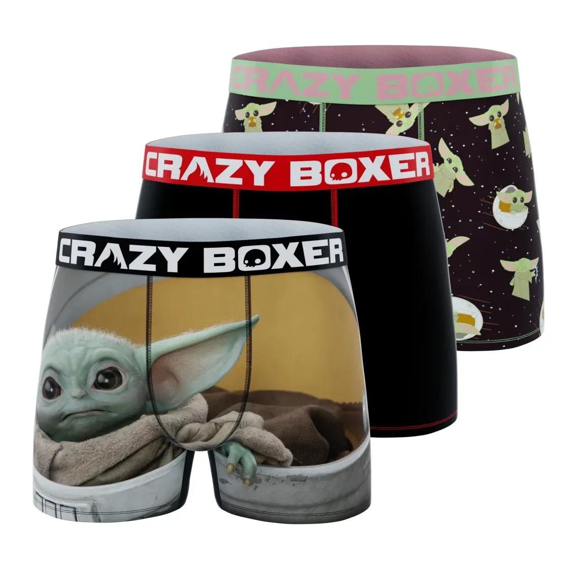 CRAZYBOXER Mandalorian Baby Yoda 3-Pack Adult Mens Boxer Briefs, Sizes S-XL