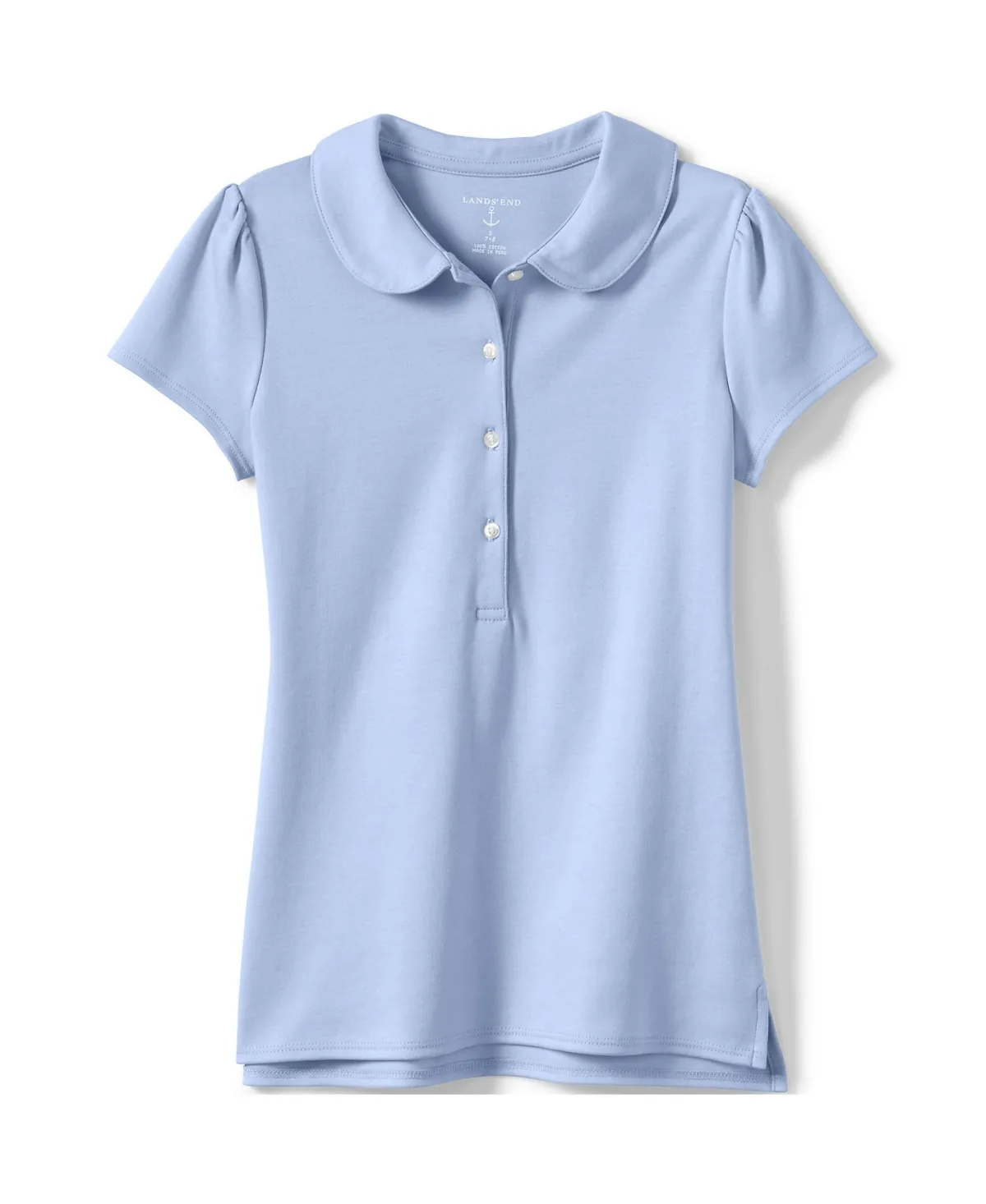 Lands' End School Uniform Girls Short Sleeve Peter Pan Collar Polo Shirt - Blue