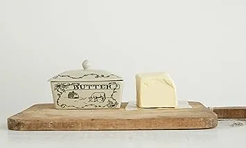  Country Stoneware Butter Dish with Lid, &#034;Spread the Love&#034; Message, and Farm 