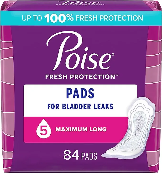 Poise Almohadillas de incontinencia y almohadillas de incontinencia posparto, 8 caídas de absorción durante la noche, longitud de cobertura