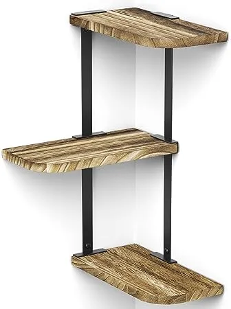 Love-kankei Corner Shelf Wall Mount 3 Tier Rustic Wood Floating Shelves for Bedroom Living Room Bathroom Kitchen