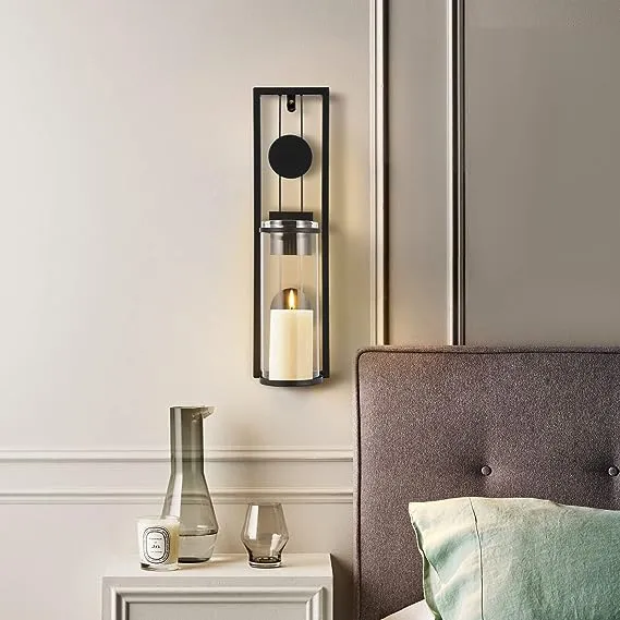 Wall Sconces Set of 2 Wall Candle Holders Glass & Metal Hanging Candle Sconces ...