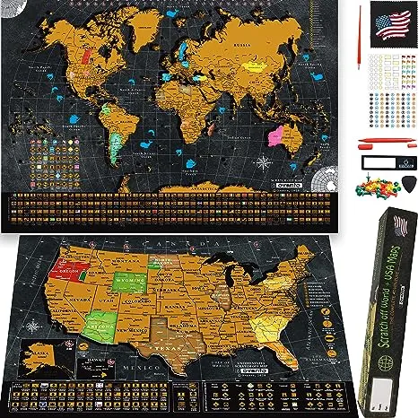 OVANTO Scratch Off World Map & US Map