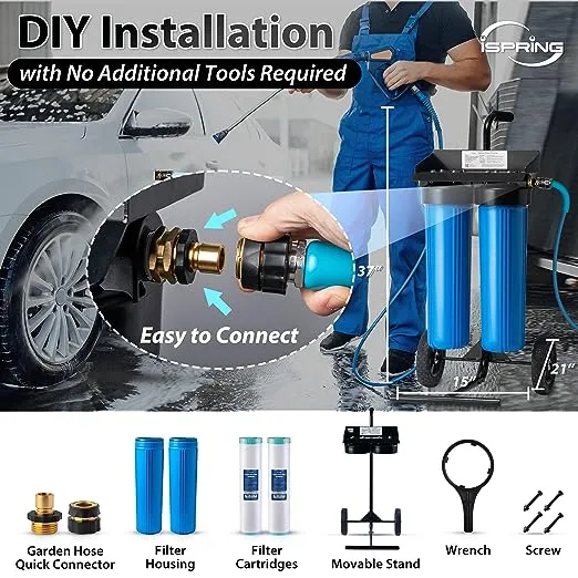 iSpring Spotless Car Wash System with Bypass Valve, Deionized Water System for Car Wash, Spot Free Car Wash for RVs, Model: WGB22BD-BP