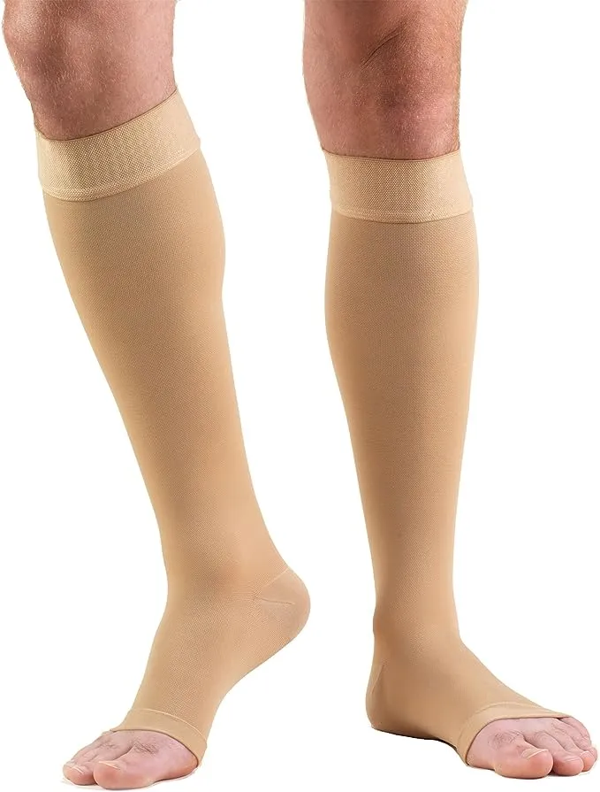 Truform 20-30 mmHg Compression Stockings for Men and Women, Knee High Length, Dot-Top, Open Toe, Beige, 2X-Large