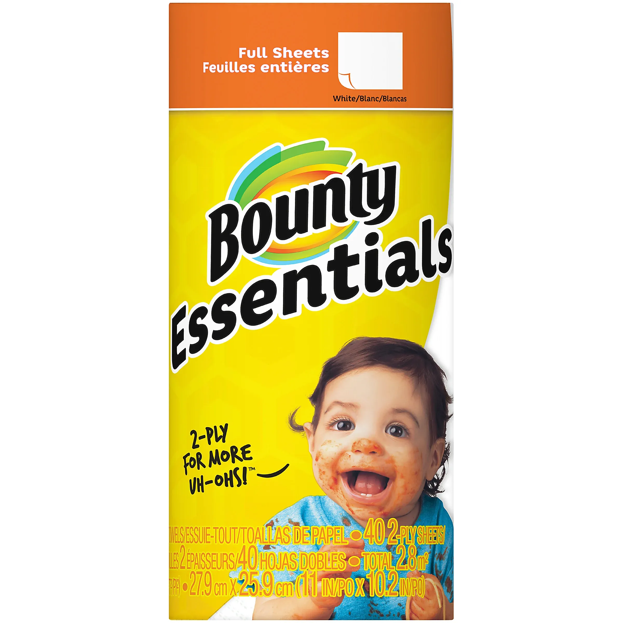 Bounty 95028CT Perforated Towel Rolls, 2-Ply, White, 11 x 10 1/5, 40 Sheets/Roll, 30 Rl/Ctn
