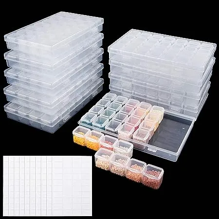 UOONY 280 Slots Diamond Painting Storage Containers Diamond Accessories and Tools Boxes Bead Organizer 28 Grids 10Pcs with 400Pcs Label Stickers