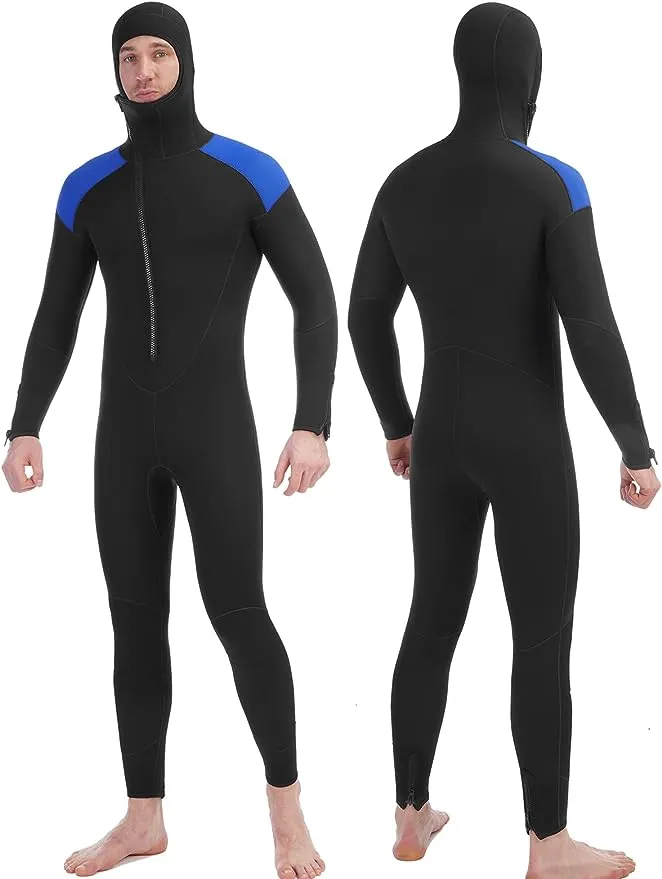 REALON Mens Wetsuit 5mm Full Scuba Diving Suit Front Zipper Hoodie Snorkeling Surfing Kayaking Canoeing Cold Water Wet Suits