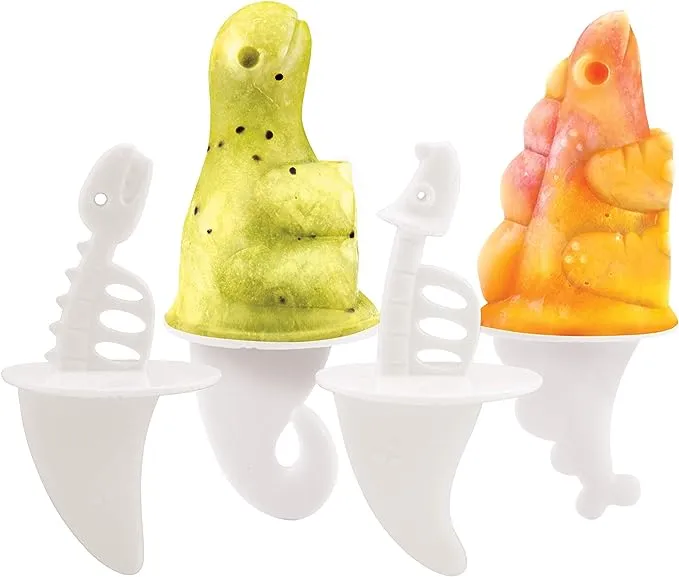 Tovolo Silicone Popsicle Molds with Sticks (Dino) - Ice Pop Molds with 4 Cavities for Homemade Flavored Ice Pops & Frozen Snacks - Popsicle Maker with Drip-Guards, Dishwasher Safe & BPA-Free