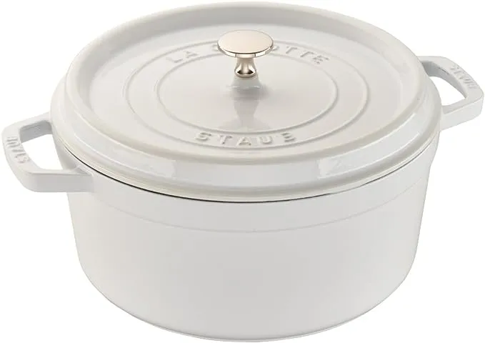 Staub Cast Iron 7-qt Round Cocotte - White Truffle, Made in France