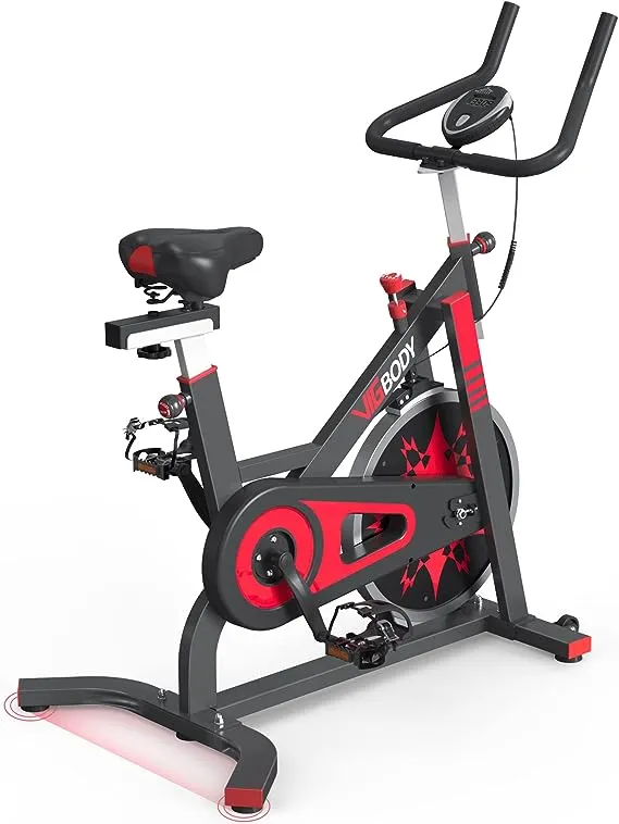 VIGBODY Exercise Bike Stationary Indoor Cycling Bicycle for Home Gym Fitness Cardio Workout 330lbs, Red