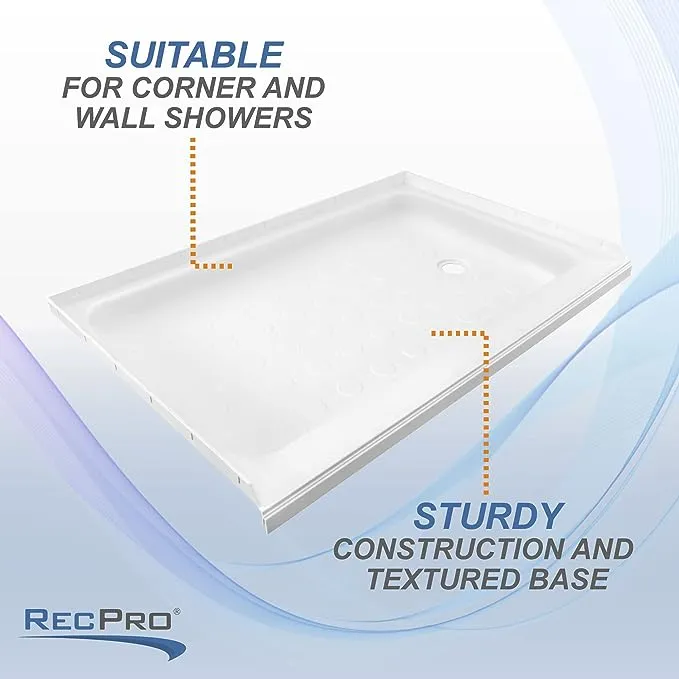 RecPro RV Shower Pan | 36" x 24" x 5" Right Drain in White | RV Shower Base | Camper Shower Pan