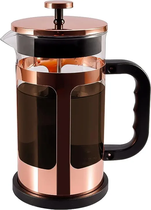 realpero French Press Coffee Tea Maker Upgrade Heat Cold Resistant Thickened Glass with 4 Level Stainless Steel Filtration System Brew Coffee & Tea