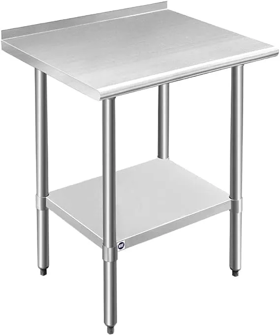 ROCKPOINT Stainless Steel Table for Prep & Work with Backsplash 30x24 Inches, NSF Metal Commercial Kitchen Table with Adjustable Under Shelf and Table Foot for Restaurant, Home and Hotel