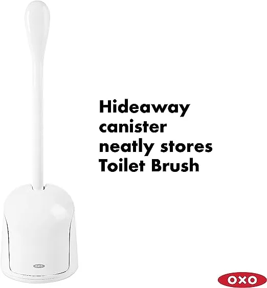 OXO Good Grips Compact Toilet Brush & Canister, White, 6" x 4-3/4" x 17-1/4" h