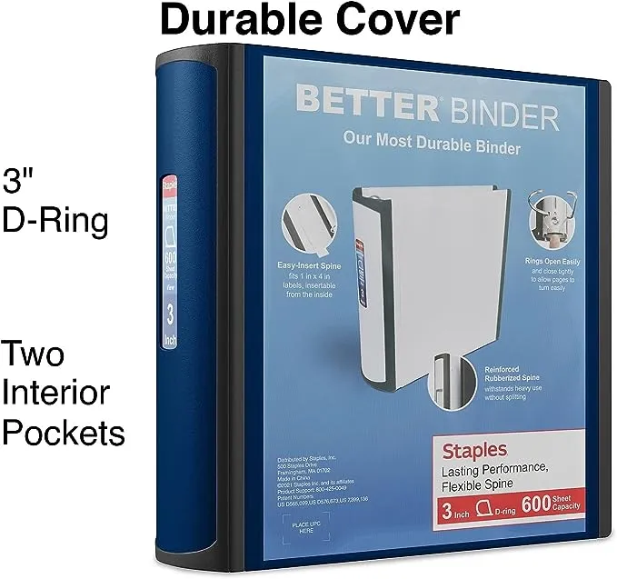 Staples Better 3-Inch D 3-Ring View Binder Blue (15127-CC) 702875