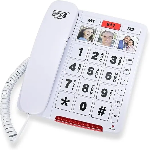 Future Call FC-2804 Big Button Phone for Seniors | 3 Picture Keys and Speakerphone | Amplified Telephones for Hearing Impaired Seniors 40db w/Extra Long 12' Cord | Simple Landline Phones for Seniors