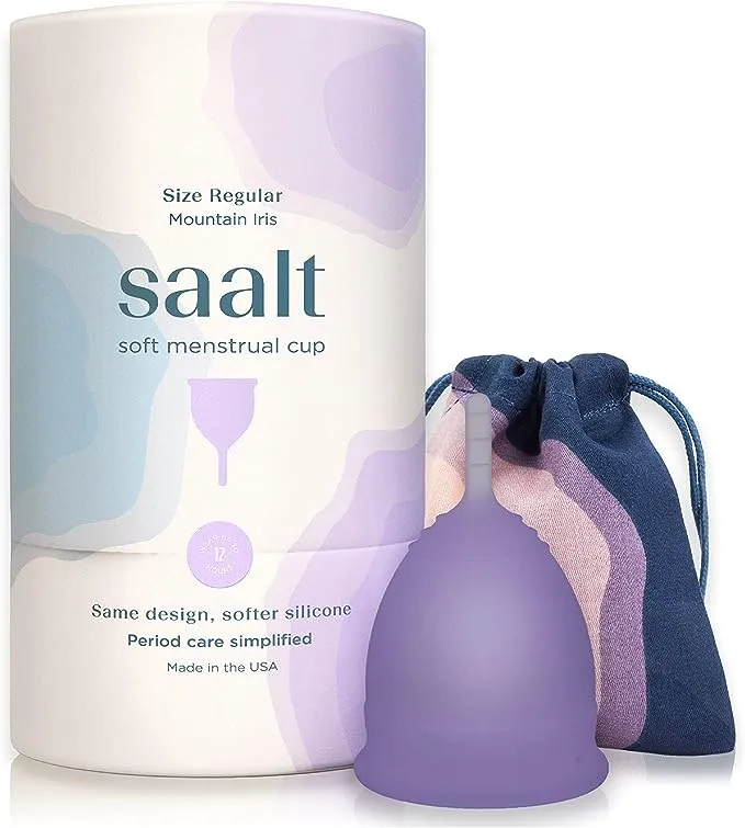 Saalt Soft Menstrual Cup - Best Sensitive Reusable Period Cup - Wear for 12 Hours - Tampon and Pad Alternative (Grey, Small)