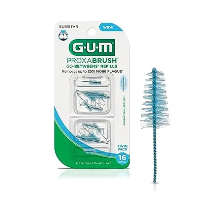 Gum Proxabrush Go-Betweens Refills - Moderate - Compatible with Gum Permanent Handle - Reusable Interdental Brushes - Soft Bristled Dental Picks, 8ct(