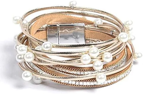 Artilady Wrap Pearl Leather Bracelet for Women