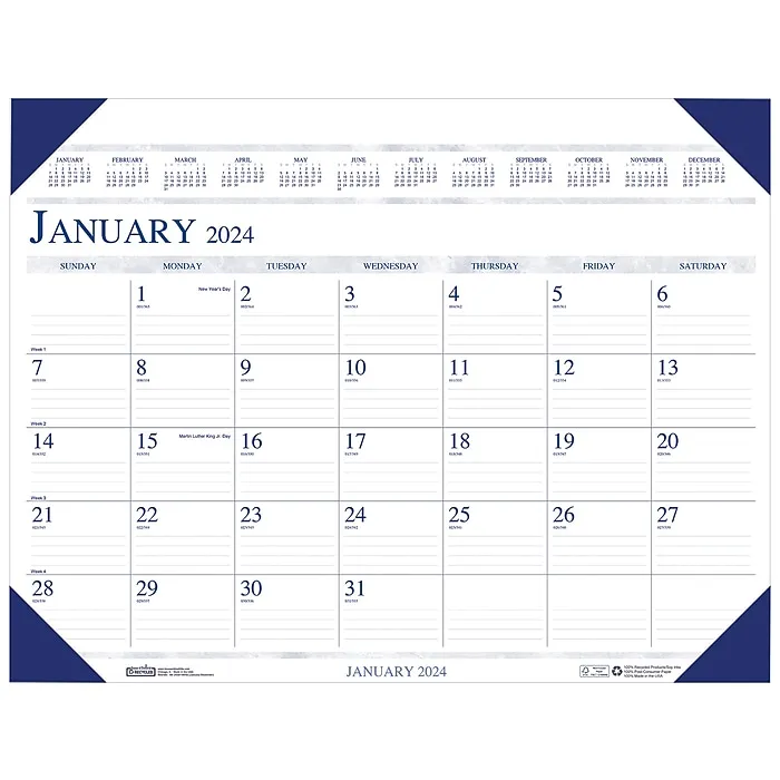 2024 House of Doolittle Executive 24" x 19" Monthly Desk Pad Calendar, White/Blue (180-24)