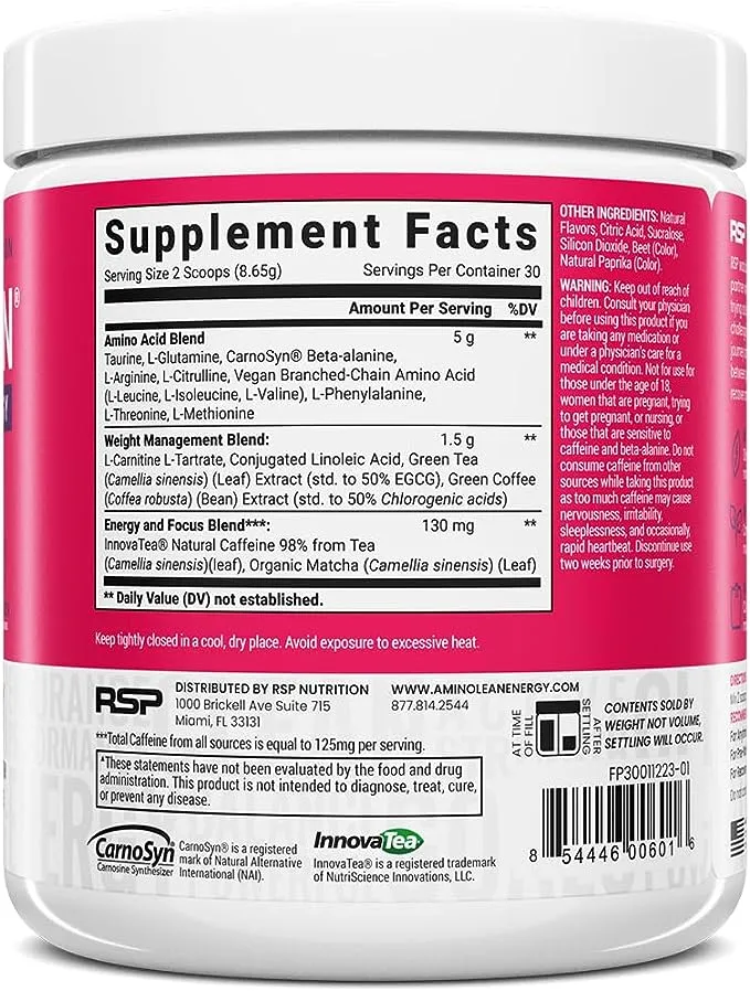 Rsp Aminolean - Preentrenamien<wbr/>to Natural Todo En Uno, Aminoenergia, Control D...