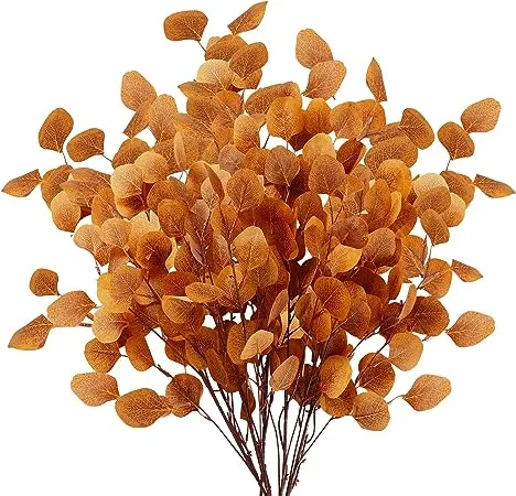 Sggvecsy 6 Pcs Fall Eucalyptus Leaves Artificial Eucalyptus Stems Long Silver Dollar Leaves Autumn Leaf Branches Fake Silk Eucalyptus for Christmas