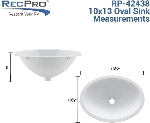 RecPro RV Oval Single Bowl Sink | 10" x 13" | White | No Faucet