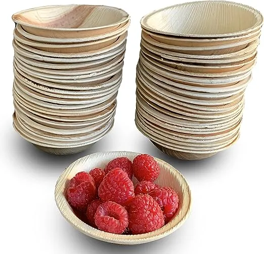 Raj Disposable Palm Leaf Bowls (50 Count, 4" Bowls) Strong Bowls Like Bamboo Party Bowls - Decorative Compostable Tableware for Lunch, Dinner, Birthday, Outdoor, BBQ, Picnic, Parties