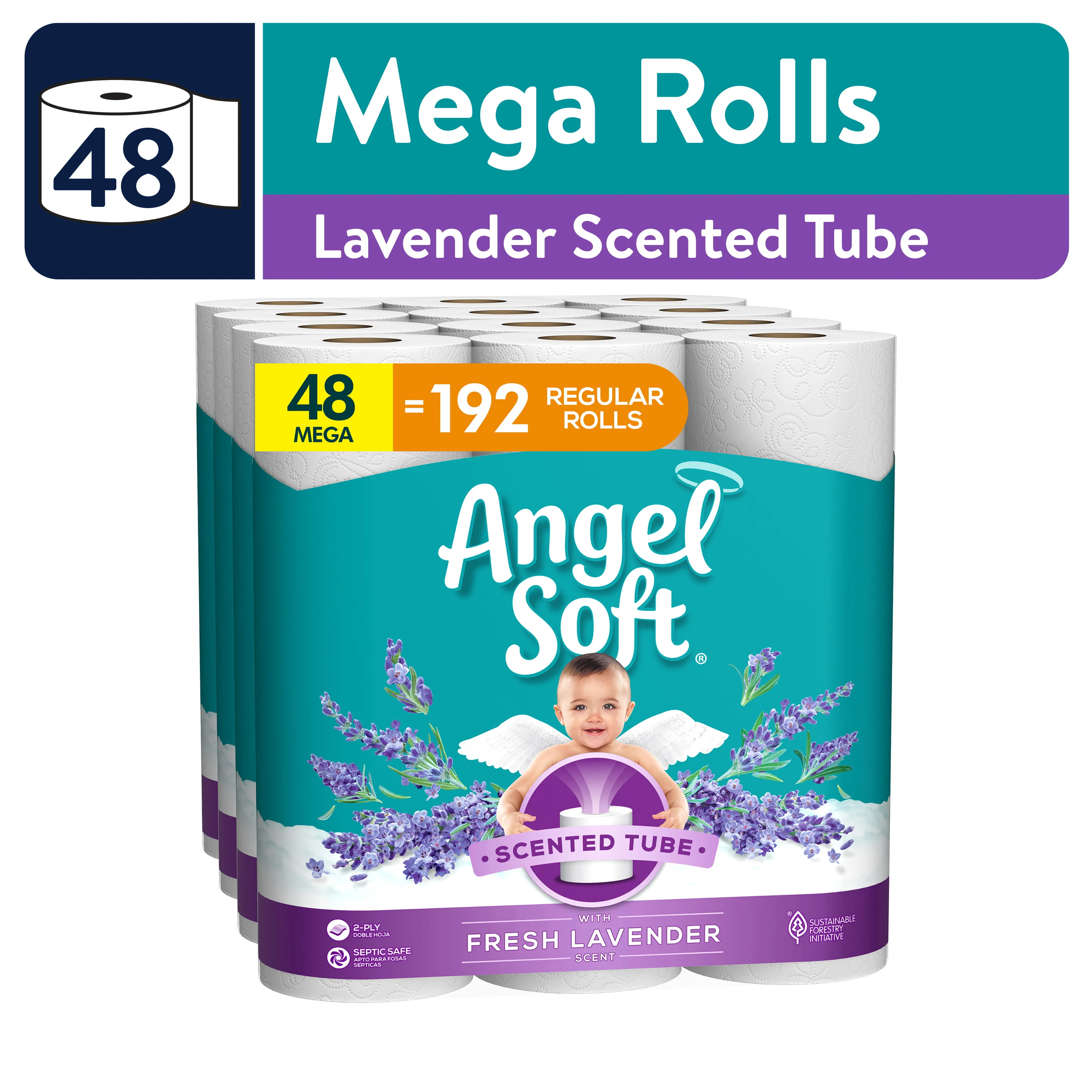 Angel Soft Toilet Paper with Fresh Lavender Scented Tube, 48 Mega Rolls (4 Packs of 12 Rolls)