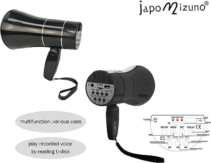 japomizuno Bullhorn Rechargeable megaphone speaker with 240's recording,siren,U-disk player