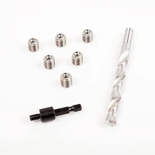 E-Z LOK 400-4-CR Threaded Inserts for Wood, Installation Kit, Stainless Steel, Includes 1/4-20 Knife Thread Inserts (6), Drill, Installation Tool