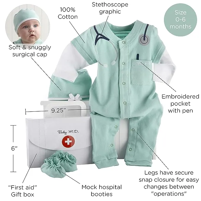 Baby Aspen, Baby M.D. Three-Piece Layette Set in"Doctor's Bag" Gift Box, 0-6 Months