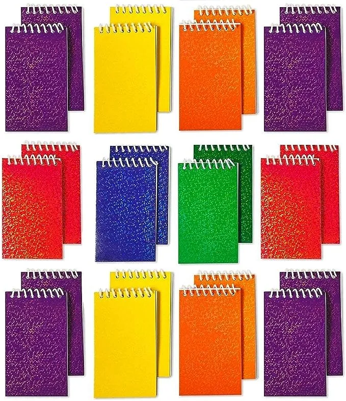 Kicko Mini Spiral Prism Notepads - 2.25 X 3.5 Inches - 20 Pages Each - 24 Pack - Assorted Colors Mini Spiral Bound Memo Pad, Pocket Size - For Kids Great Party Favors, Bag Stuffers, Fun, Gift, Prize