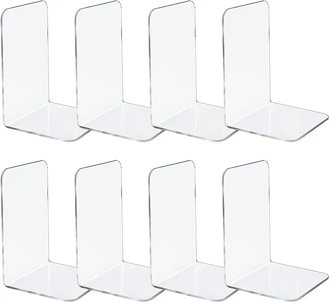 Jekkis 8pcs Clear Bookends Acrylic Book Ends for Shelves Heavy Duty Bookends Plastic Bookends for Home Office Library