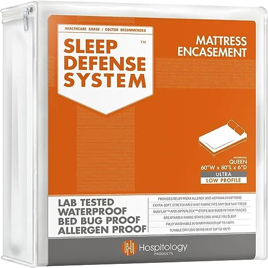 Hospitology Waterproof Bed Bug Proof Encasement Zippered Mattress Protector, Size: Queen, White