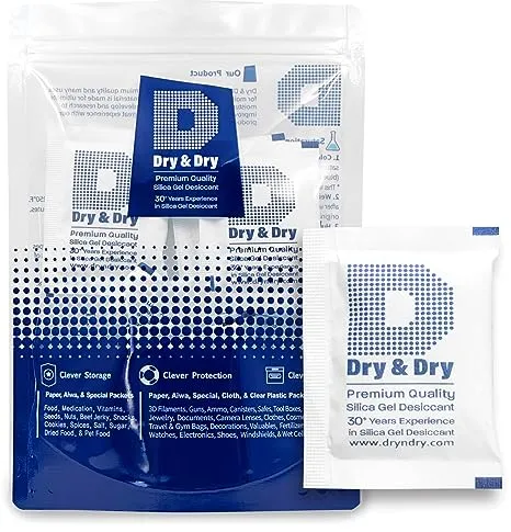 10 Gram [50 Packs] Dry & Dry Premium Silica Gel Packets Desiccant Dehumidifiers - Rechargeable Pap