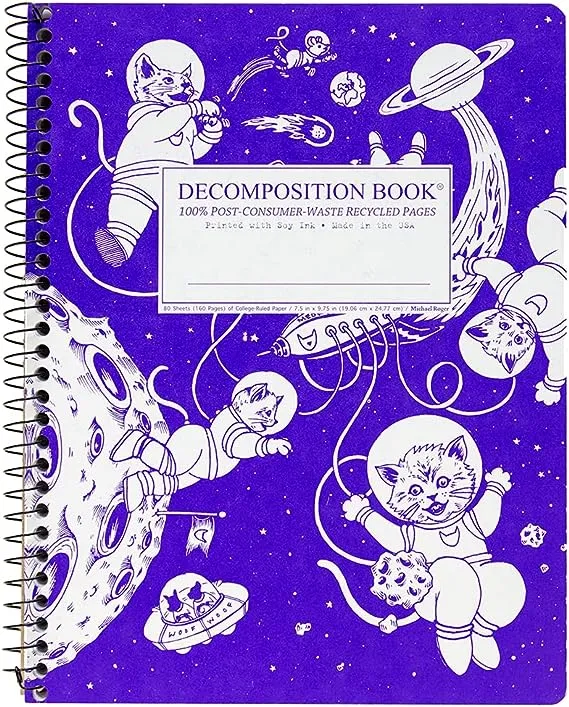 Decomposition Kittens in Space College Ruled Spiral Notebook - 9.75 x 7.5 Journal with 160 Lined Pages - 100% Recycled Paper - Cute Notebooks for School Supplies, Home & Office - Made in USA