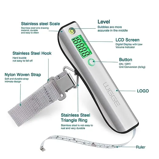 Digital Luggage Scale, WGGE Travel Luggage Weight Scale, Max 110lbs/50kg Baggage Scale with Backlit LCD Display