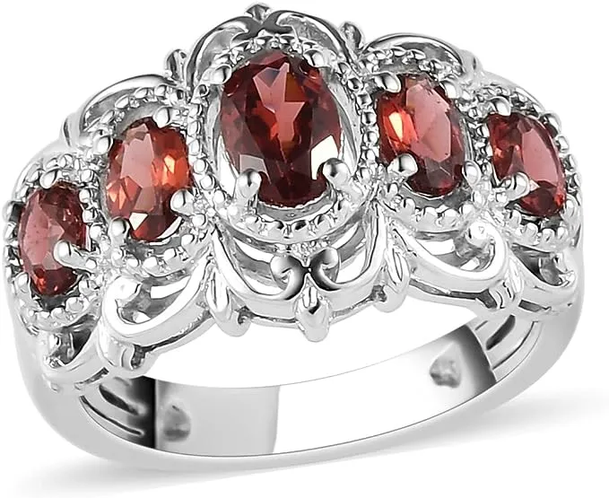 Shop LC Garnet 5 Stone Statement Ring for Women Platinum Plated Red Crystal Victorian Birthday Gifts