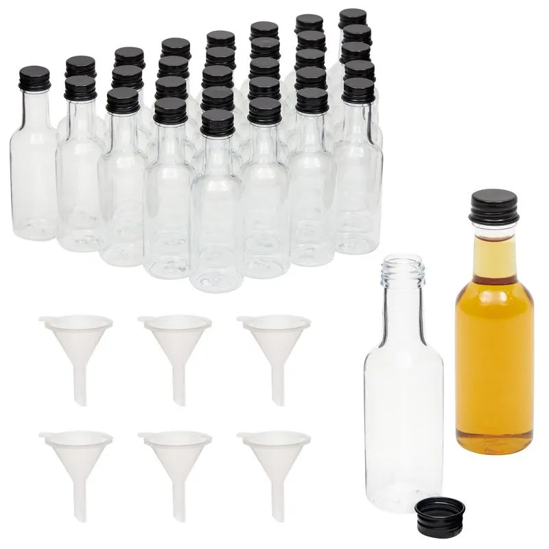 30 Pack 50ml (1.7 oz) Mini Liquor Bottles with Twist Off Lids and Funnels for Party Favors, Spirits