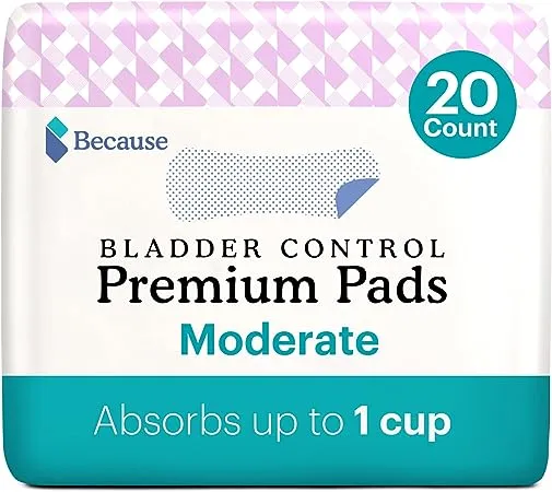 Because Premium Incontinence Pads for Women - Discreet, Individually Wrapped Liners - Moderate Absorbency, 20 Count (Pack of 1)Because Premium Incontinence Pads for Women - Discreet, Individually Wrapped Liners - Moderate Absorbency, 20 Count (Pack of 1)