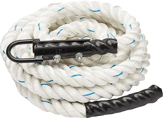 Crown Sporting Goods 1.5" Gym Climbing Rope for Adults - Poly Dacron Twist with Carabiner Eyehook - Strength Conditioning, Physical Education Fitness Equipment, Home Workout