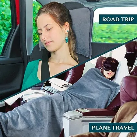 Pavilia Travel Blanket Pillow, Soft Airplane Blanket 2-in-1 Combo Set, Plane Blanket Compact Packable, Flight Essentials Car Pillow, Travelers Gift