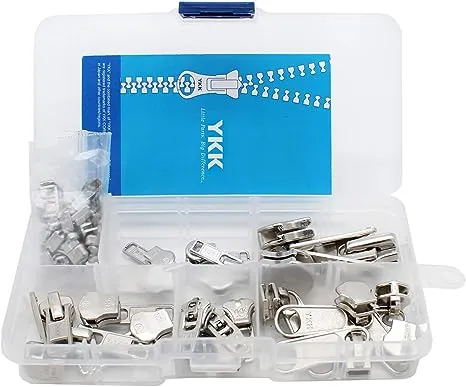 Zipper Repair Kit Solution Metal YKK Assorted Aluminum Slider Easy Container Storage Sets of #3, #4.5, #5, and #10 Include #3, #4.5, #5 and #10 Top - Bottom Stops Both (Made in USA) 23 sets